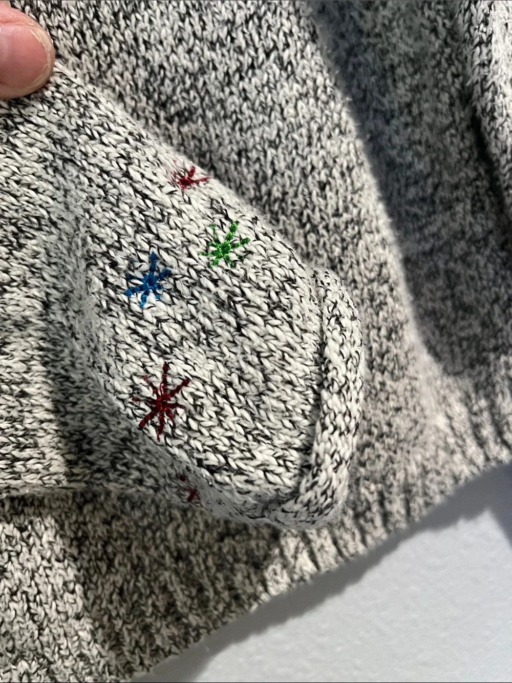 Christopher & Banks Grey Marled Crewneck Sweater with Embroidered Penguins